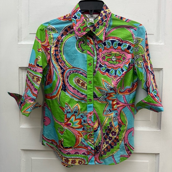 Tops - Paisley Print Button Down Shirt Lilly Pulitzer Womens 4 Multicolor
